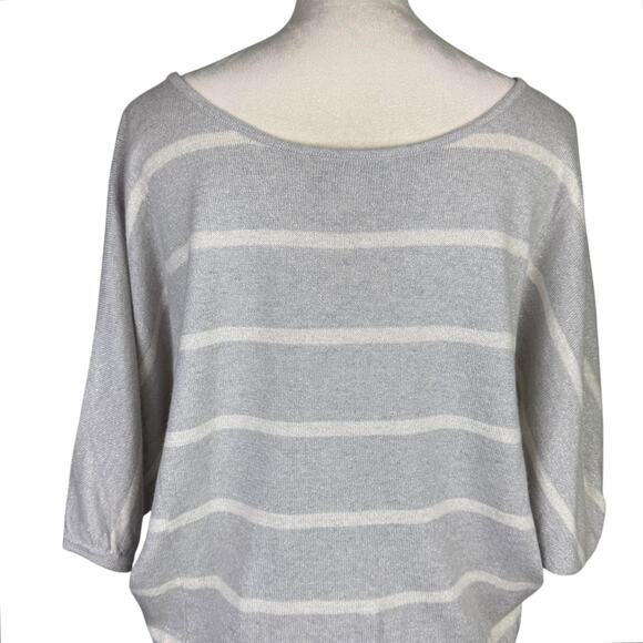 Beyond Vintage Gray Knit White Stripe Silver Sparkle Short Dolman Sleeve Sweater - Picture 6 of 12